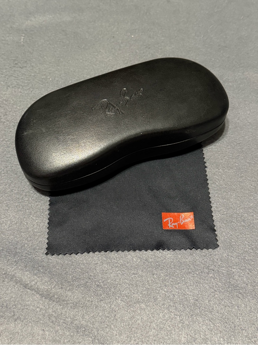 Ray-Ban Black Sunglasses Case with Black Cleaning Cloth and Red Logo